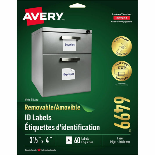 Avery&reg; Removable ID Labelsfor Laser and Inkjet Printers, 4" x 3-1/3"