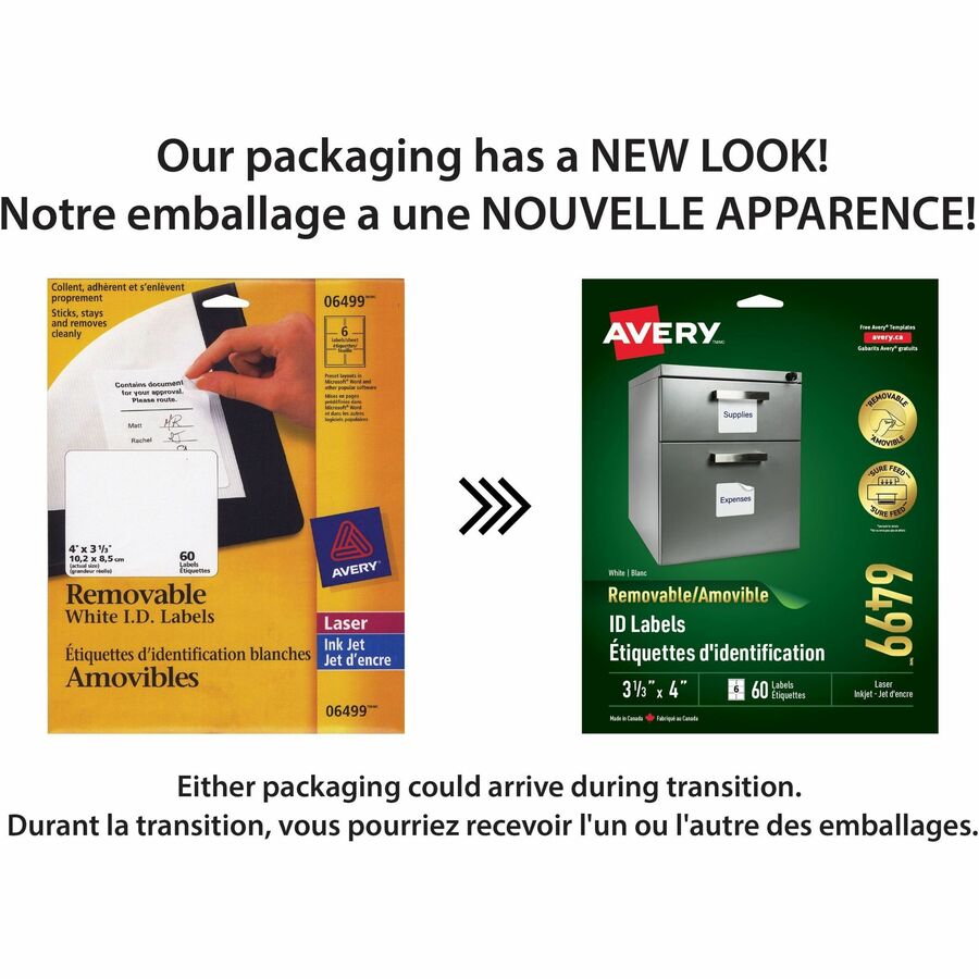 Avery Removable ID Labels for Laser and Inkjet Printers, 4" x 3-1/3" - 06499