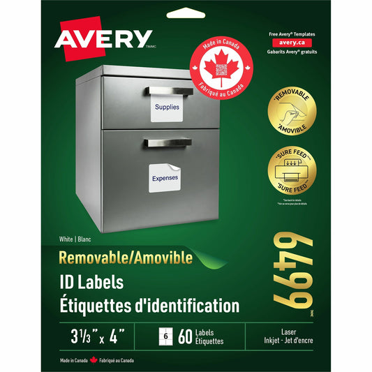 Avery Removable ID Labels for Laser and Inkjet Printers, 4" x 3-1/3"