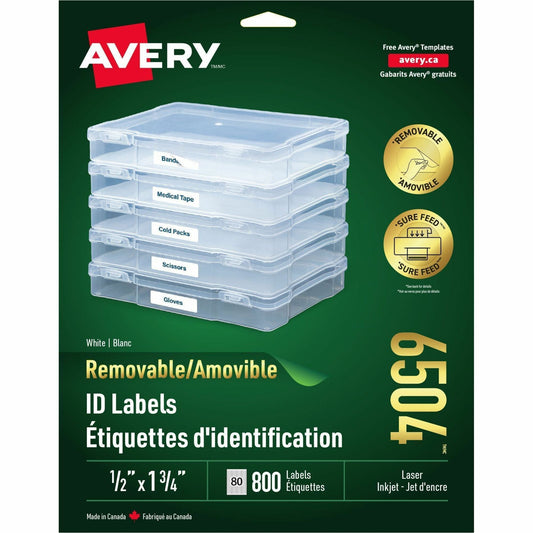 Avery&reg; Removable ID Labelsfor Laser and Inkjet Printers, 1-3/4" x 1/2"