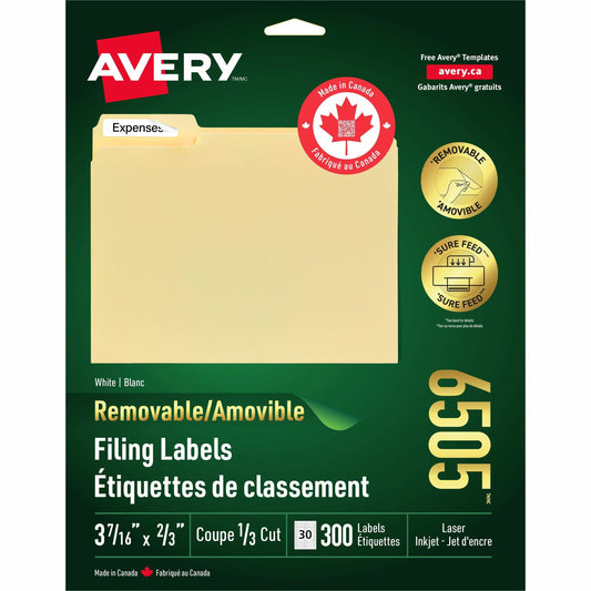 Avery Removable White Filing Labels for Laser and Inkjet Printers, 3-7/16" x 2/3"