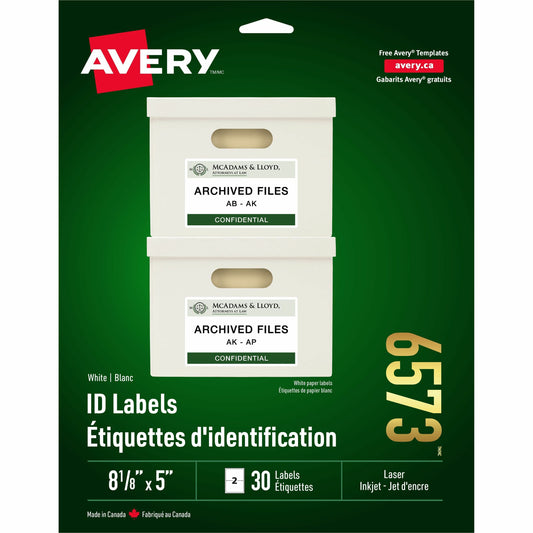 Avery&reg; ID Labelsfor Laser and Inkjet Printers, 8-1/8" x 5"