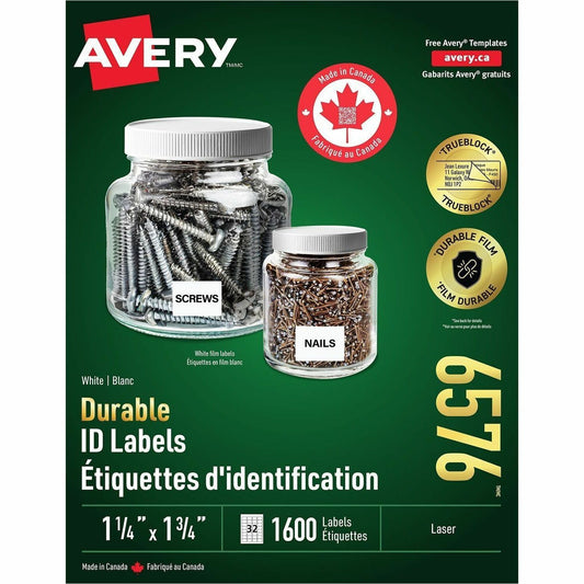 Avery&reg; Durable ID Labelswith TrueBlock™ Technology for Laser Printers, 1-3/4" x 1¼"