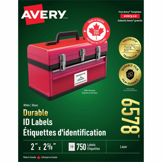 Avery Durable ID Labels with TrueBlock™ Technology for Laser Printers, 2-5/8 x 2"