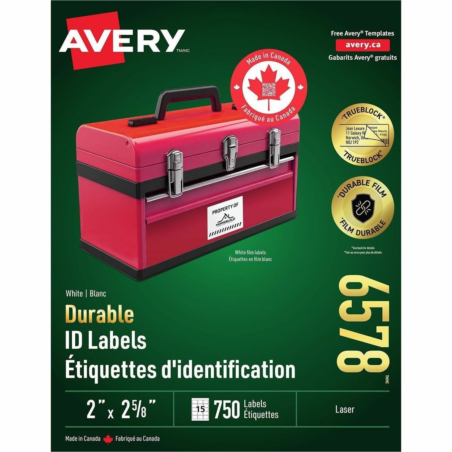 Avery&reg; Durable ID Labelswith TrueBlock™ Technology for Laser Printers, 2-5/8" x 2"