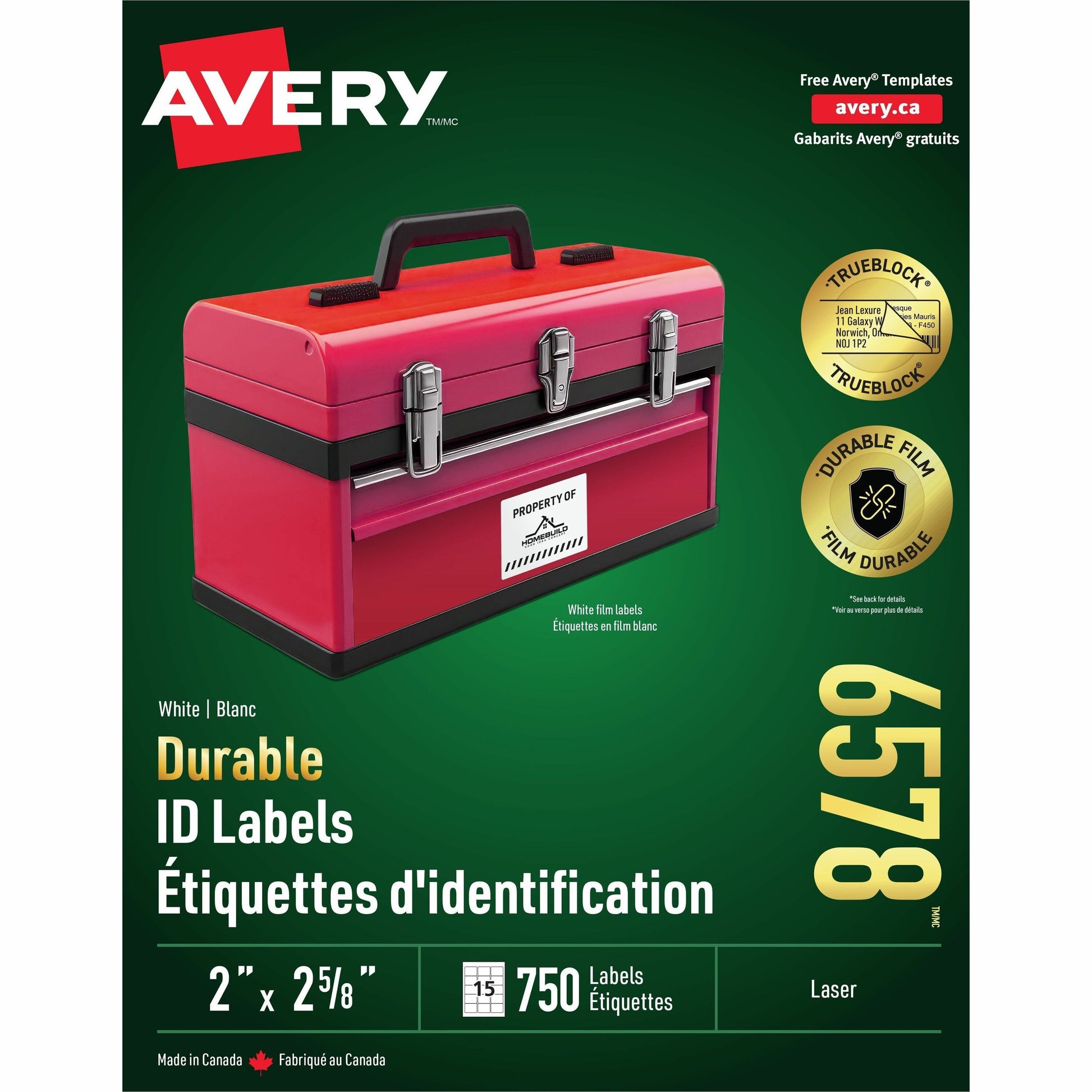 Avery&reg; Durable ID Labelswith TrueBlock&trade; Technology for Laser Printers, 2-5/8" x 2"