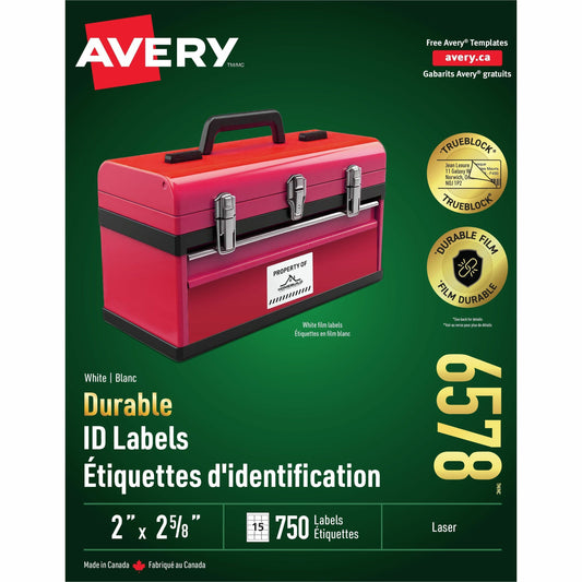 Avery&reg; Durable ID Labelswith TrueBlock&trade; Technology for Laser Printers, 2-5/8" x 2"