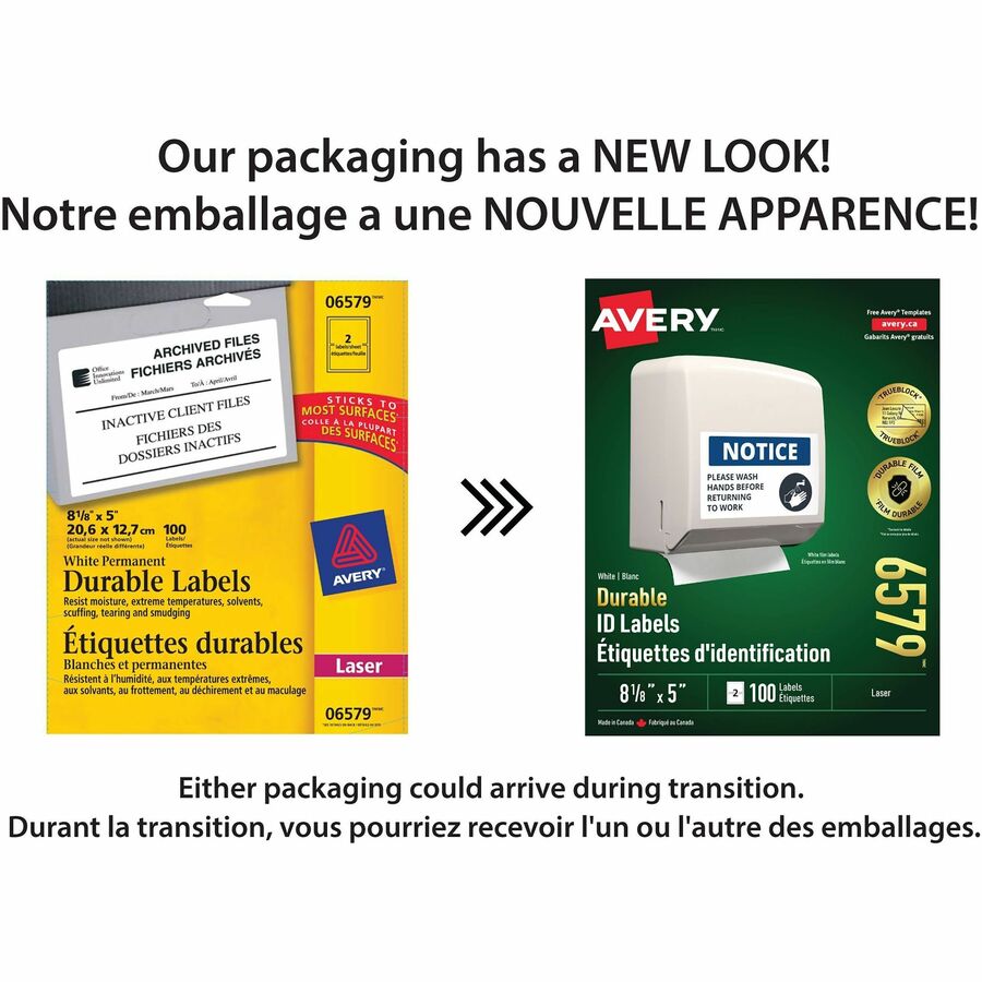 Avery Durable ID Labels with TrueBlock™ Technology for Laser Printers, 8 1/8" x 5" - 06579