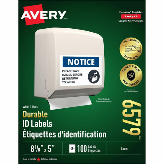 Avery&reg; Durable ID Labelswith TrueBlock&trade; Technology for Laser Printers, 8-1/8" x 5"
