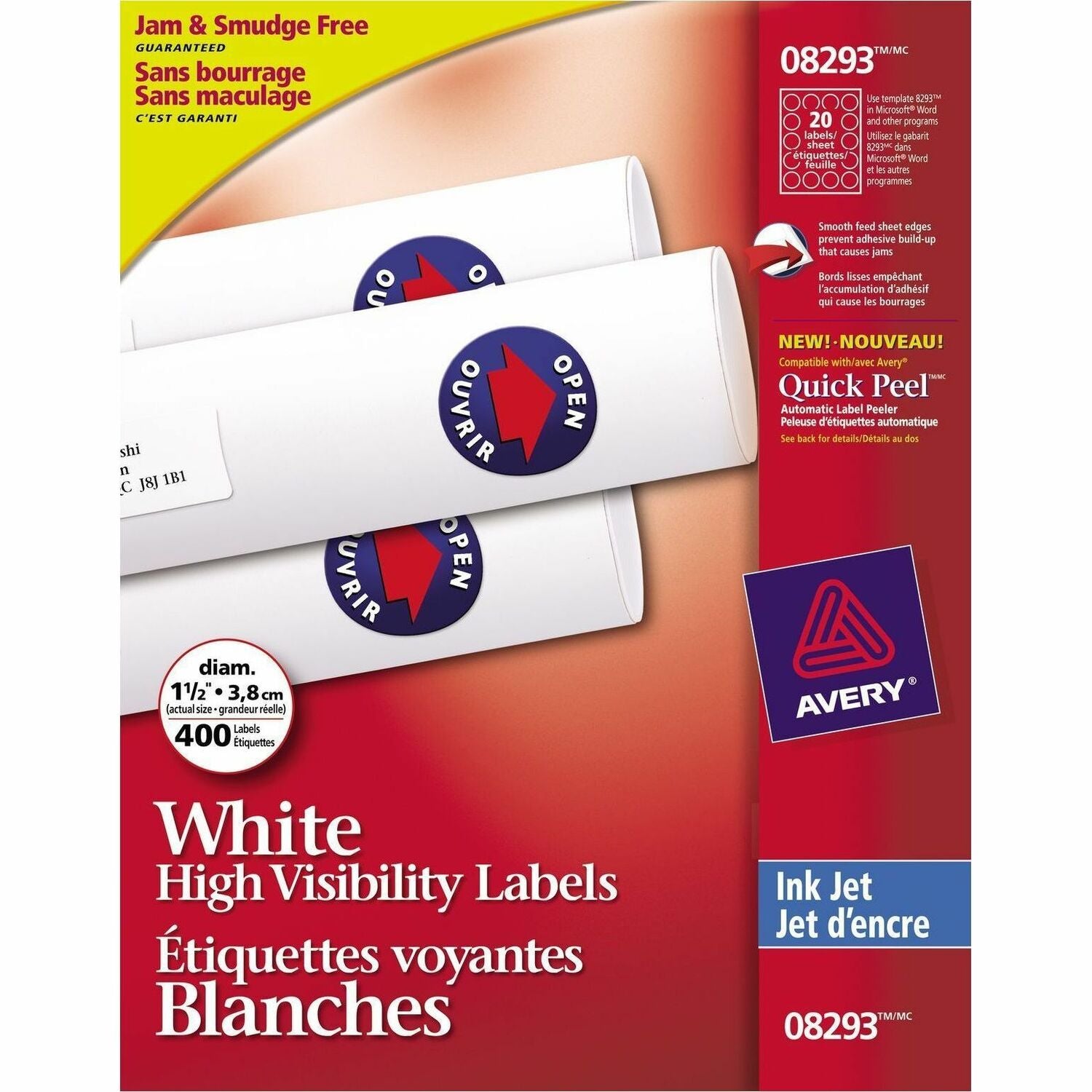 Avery&reg; High-Visibility Labelsfor Inkjet Printers, 1-1/2" Diameter, White