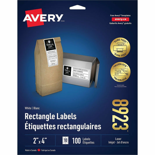 Avery&reg; White Rectangle Labels with Sure Feed&trade; TechnologyTrueBlock&reg;, 2" x 4" , for Laser and Inkjet Printers