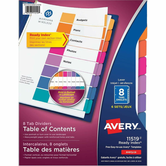 Avery&reg; Ready Index&reg; Table of Content Dividers, 8 tabs, 6 sets