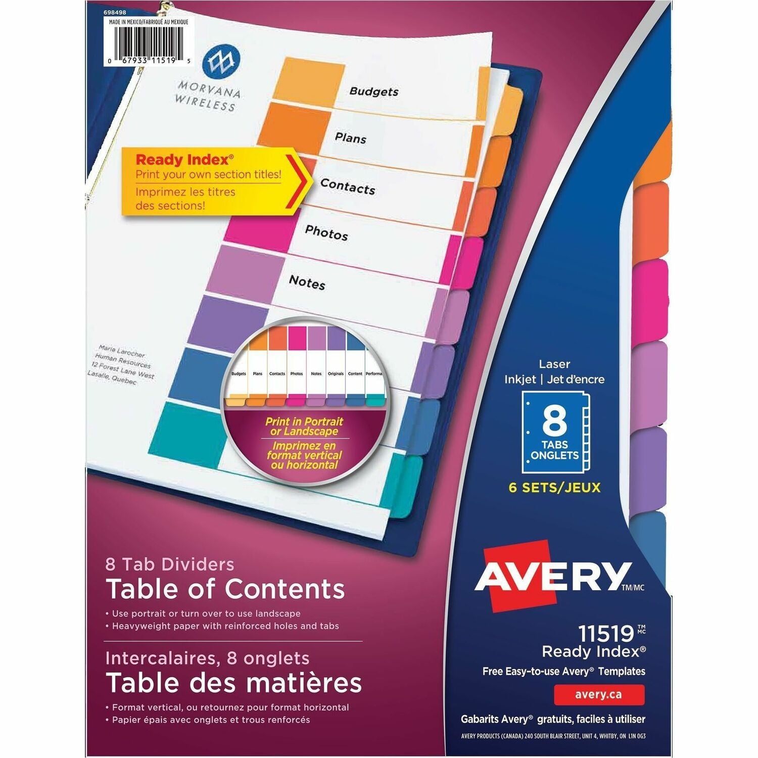 Avery Ready Index&reg; Table of Content Dividers 8 Tabs, for Laser and Inkjet Printers