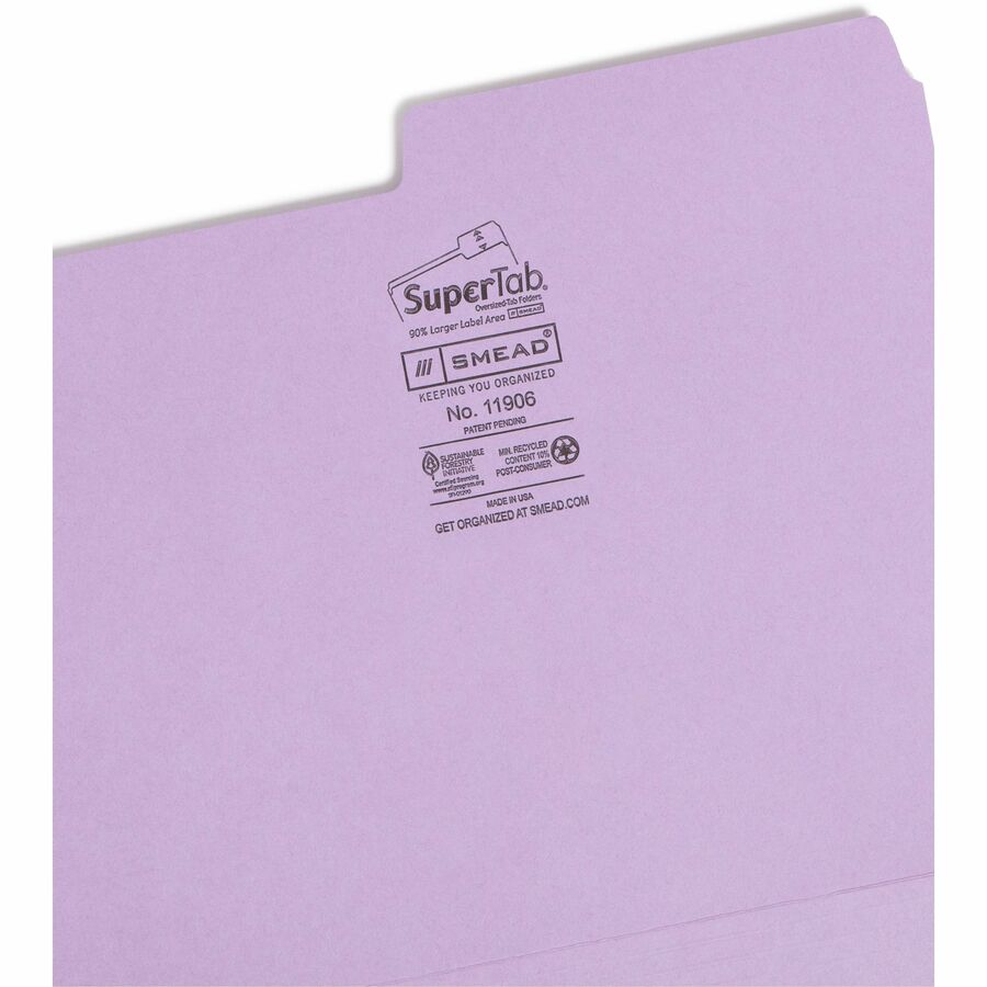 Smead SuperTab 1/2 Tab Cut Letter Recycled Top Tab File Folder - 11906