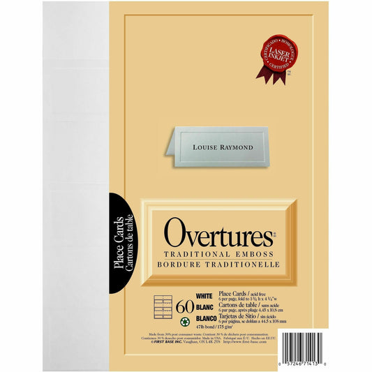 St. James&reg; Overtures&reg; Traditional Embossed Place Cards, White, Pack of 60, 71413