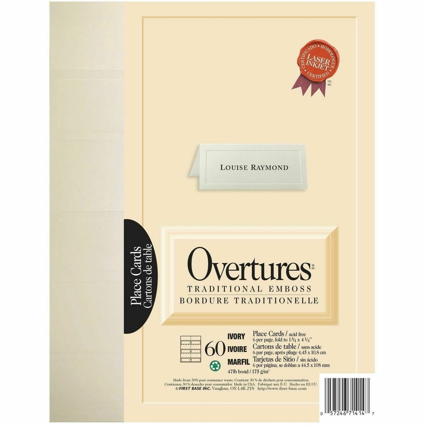 St. James&reg; Overtures&reg; Traditional Embossed Place Cards, Ivory, Pack of 60, 71414