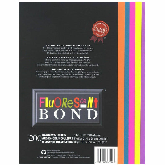 St. James&reg; Fluorescent Bond Paper, Rainbow, 5 Colours, Pack of 200, 78020