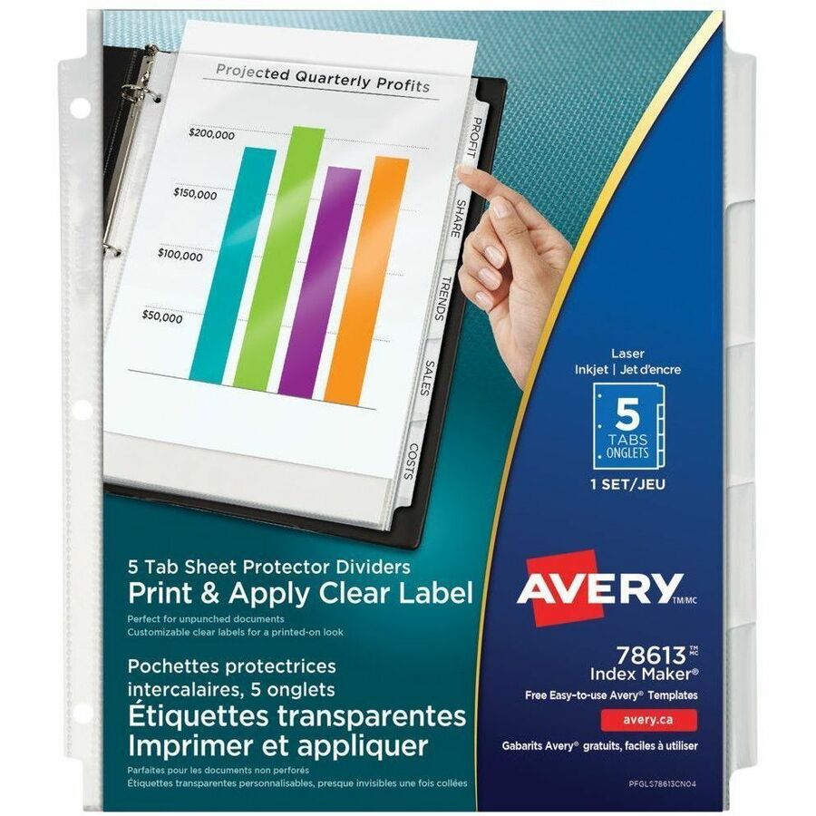 Avery Print & Apply Clear Label Sheet Protector Dividers Index Maker&reg; 5 tabs