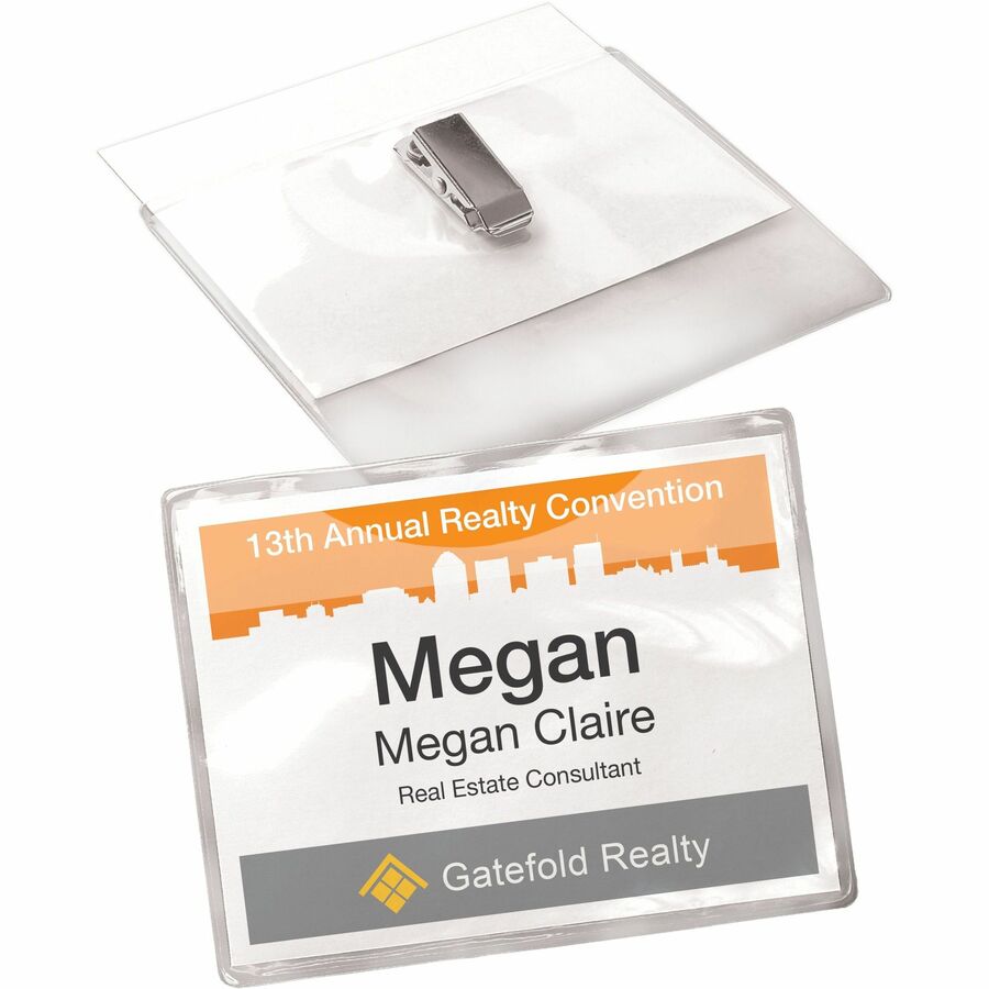 Avery&reg; Garment Friendly Clip Style Name Badge Kitfor Laser and Inkjet Printers, 4" x 3" - 78617