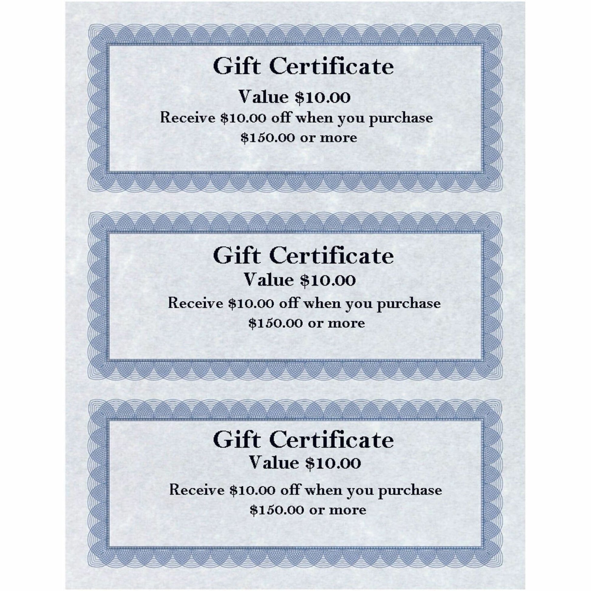 St. James&reg; Gift Certificates, 24 lb Paper, Regent Blue, Pack of 75, 83403