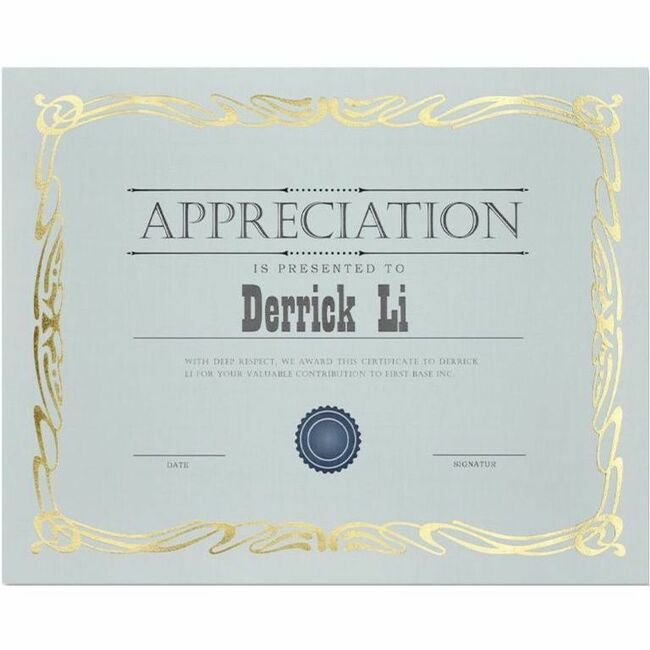 St. James&reg; Elite™ Certificates, Natural Linen with Deco Gold Foil Design, Pack of 12, 83429