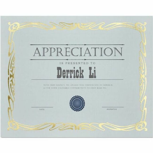 St. James&reg; Elite™ Certificates, Natural Linen with Deco Gold Foil Design, Pack of 12, 83429