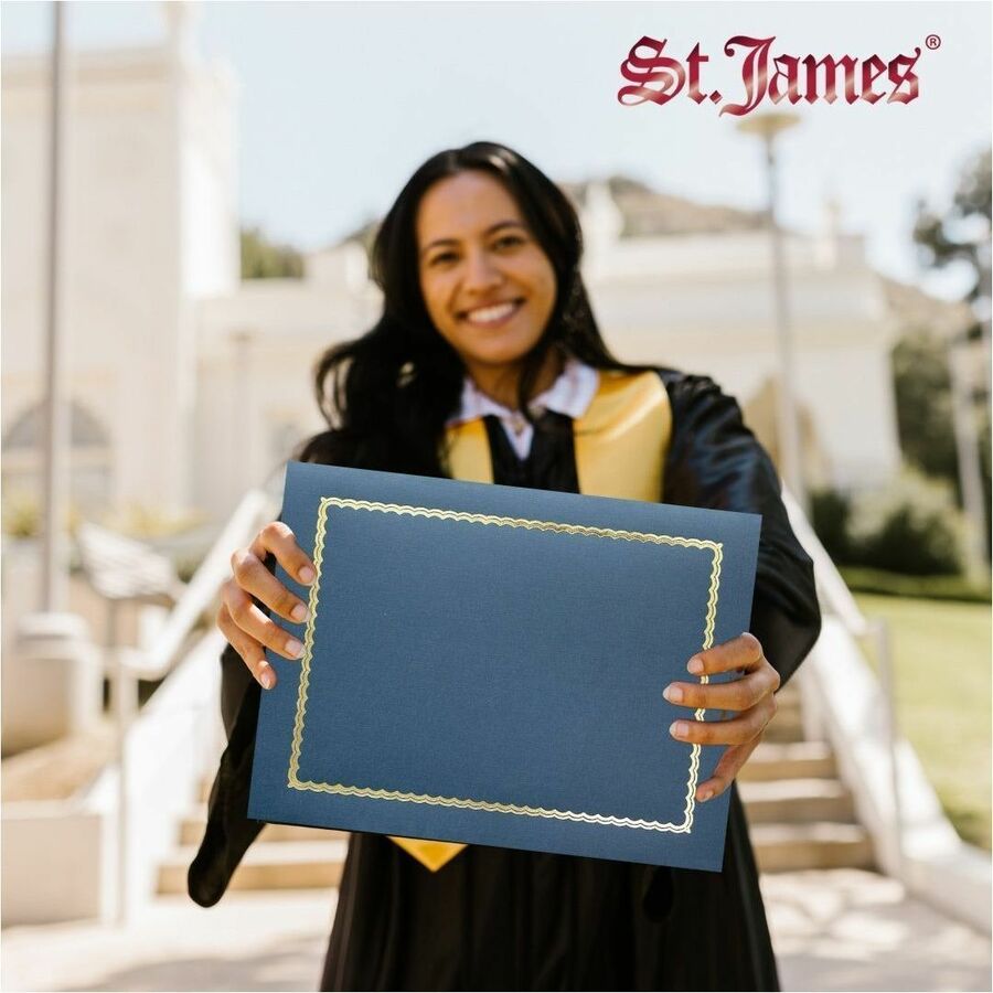 St. James&reg; Classic Linen Certificate Holders with Gold Foil, Navy Blue, Pack of 5, 83434 - 83434