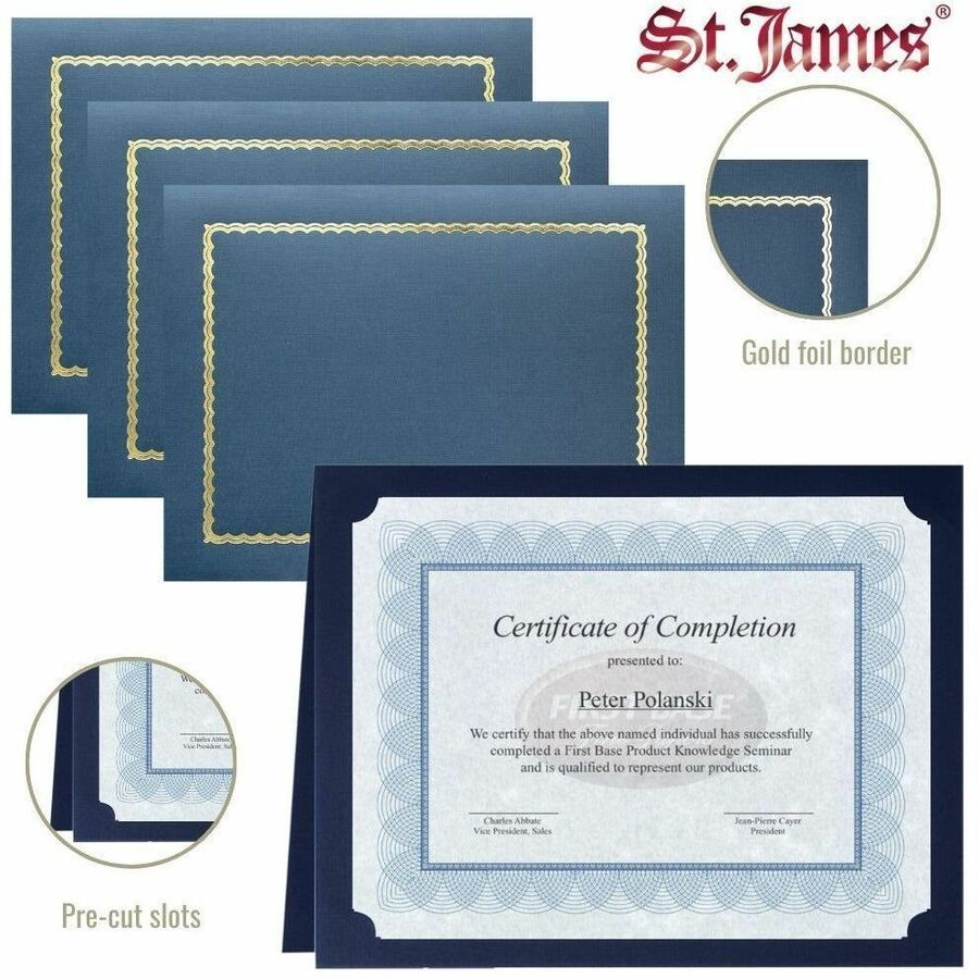 St. James&reg; Classic Linen Certificate Holders with Gold Foil, Navy Blue, Pack of 5, 83434 - 83434