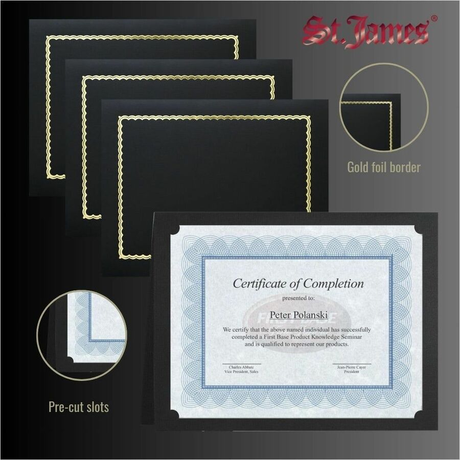 St. James&reg; Classic Linen Certificate Holders with Gold Foil, Black, Pack of 5, 83464 - 83464