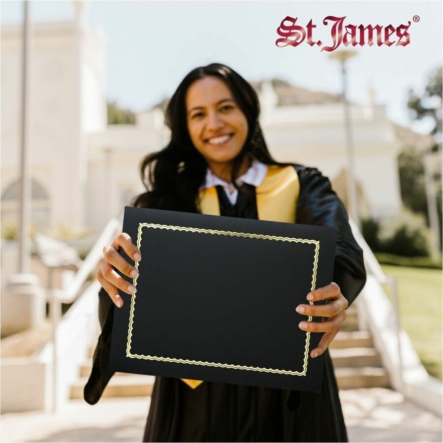 St. James&reg; Classic Linen Certificate Holders with Gold Foil, Black, Pack of 5, 83464 - 83464