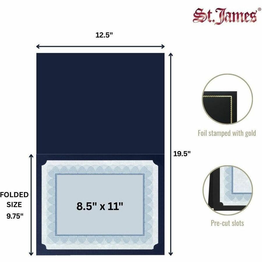 St. James&reg; Classic Linen Certificate Holders with Gold Foil, Black, Pack of 5, 83464 - 83464