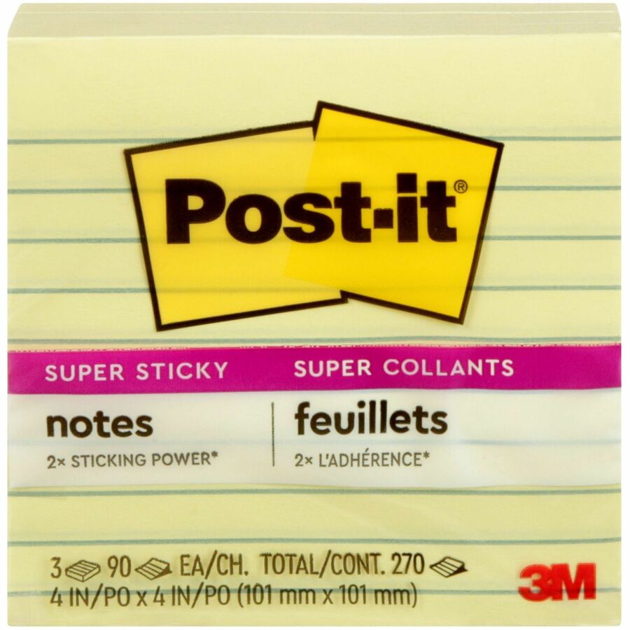 Post-it&reg; Super Sticky Ruled Adhesive Notes - 6753SSCYC