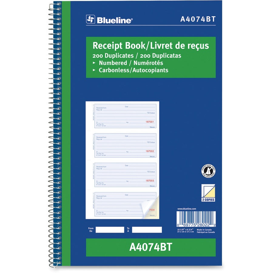 Blueline Bilingual Receipt Book - A4074BT