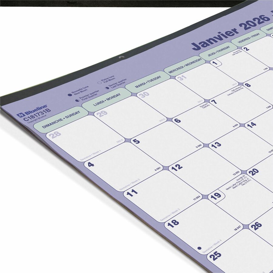 Blueline Monthly Desk Pad Calendar, 21-1/4" x 16" , Bilingual - C181731B