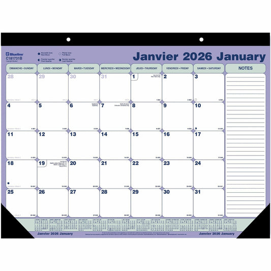 Blueline Monthly Desk Pad Calendar, 21-1/4" x 16" , Bilingual