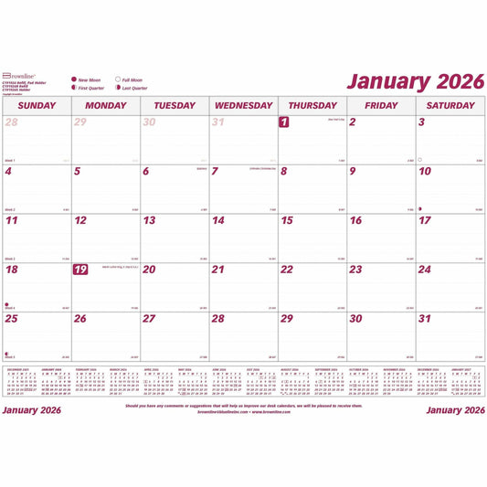 Brownline Monthly Desk Pad Calendar Refill, 23-1/2" x 18-1/4" , English