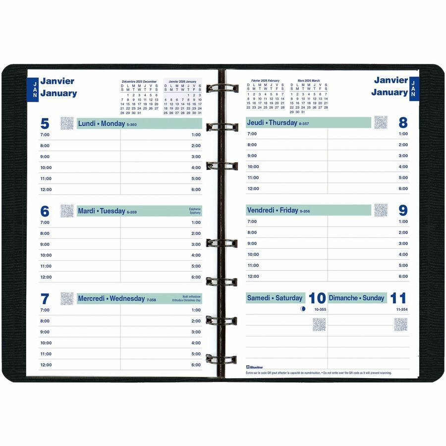 Blueline Essential Weekly Planner. 8" x 5" , Bilingual, Black - C510081BTX