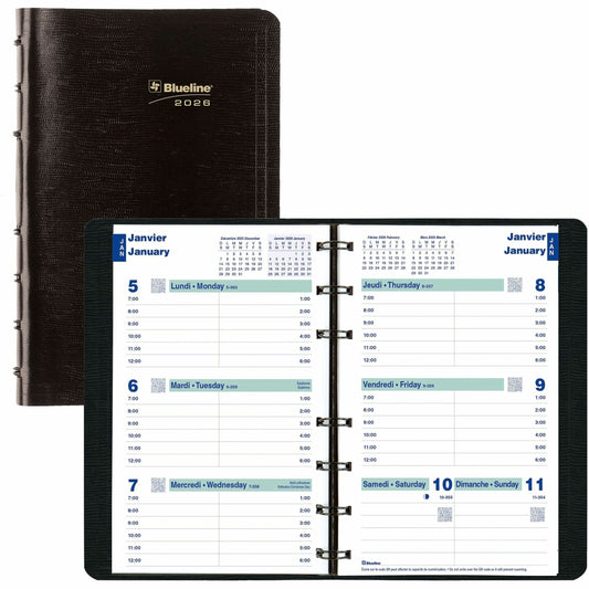 Blueline Essential Weekly Planner. 8" x 5" , Bilingual, Black