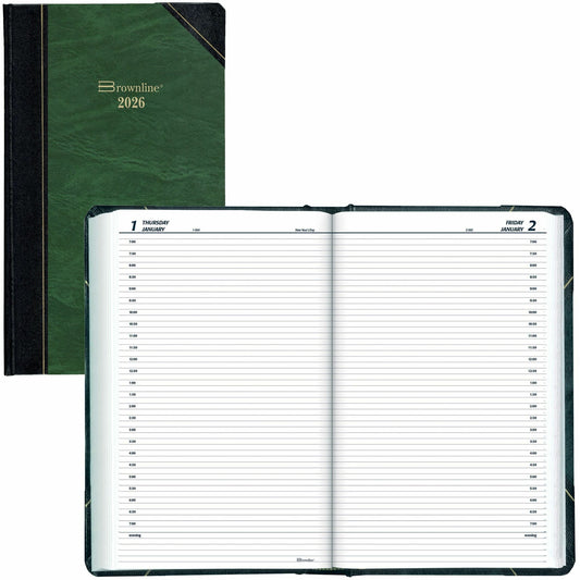 Blueline Traditional Daily Planner, 13-3/8" x 8" , English, Green