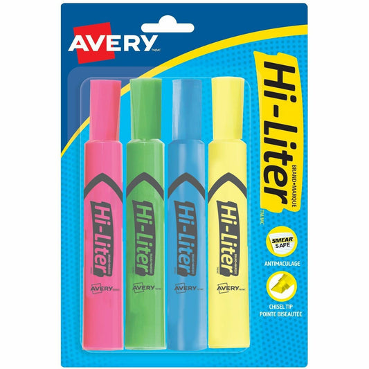 Avery&reg; Desk Style HI-LITER&reg;, Assorted Colours, 4/pk