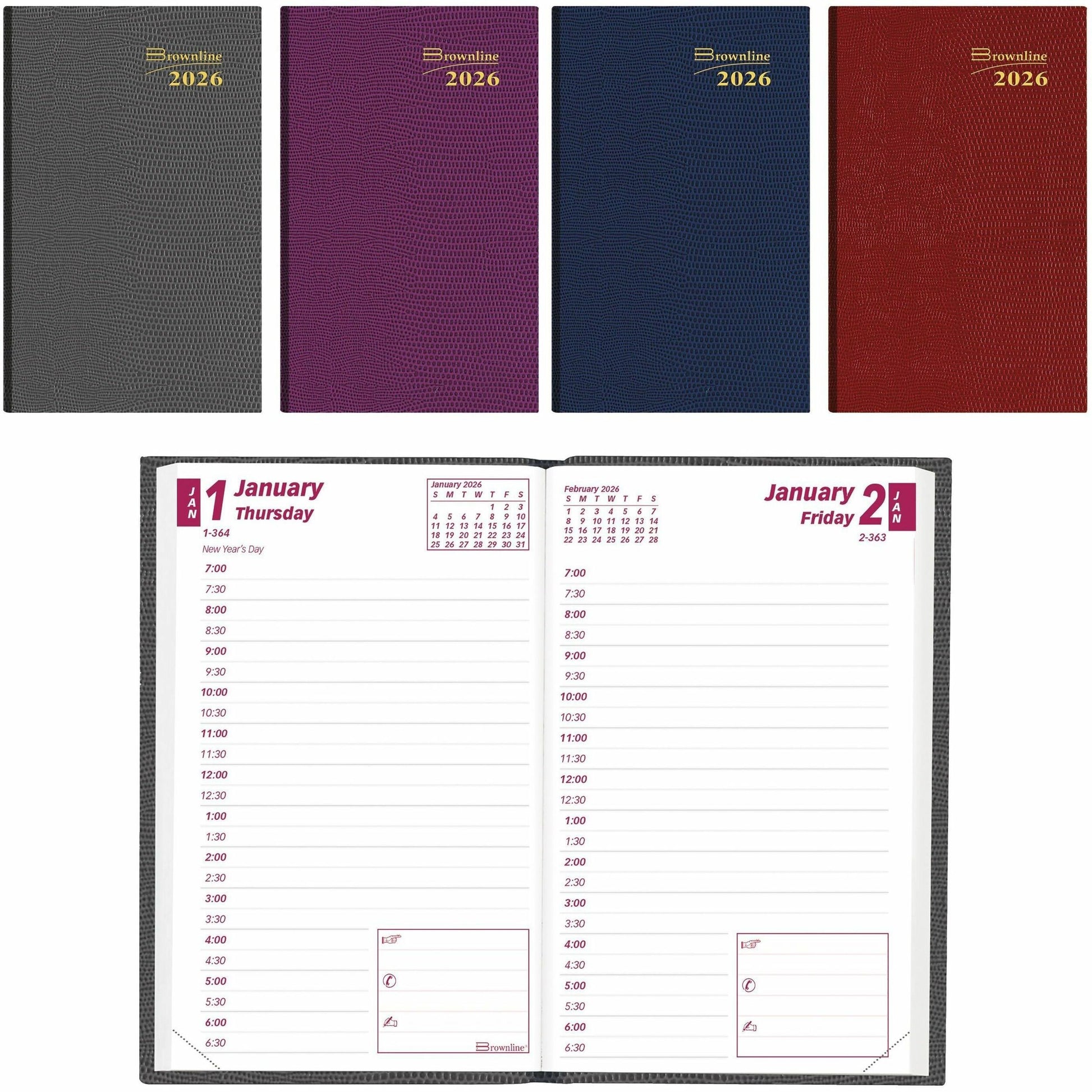 Brownline Brownline&reg; Traditional Diary Daily Pocket 4-3/4" x 3" English Assorted Colours
