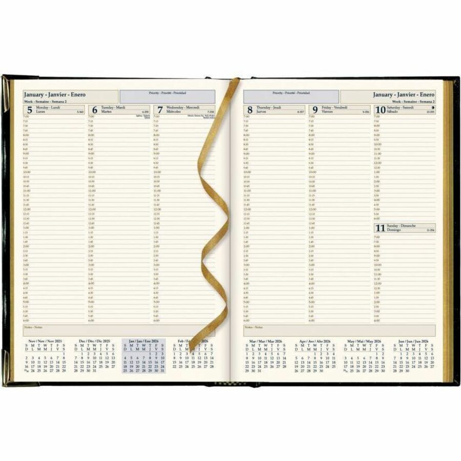 Brownline Executive Weekly Planner, 10-3/4" x 7-3/4" , Trilingual, Black - CBE512