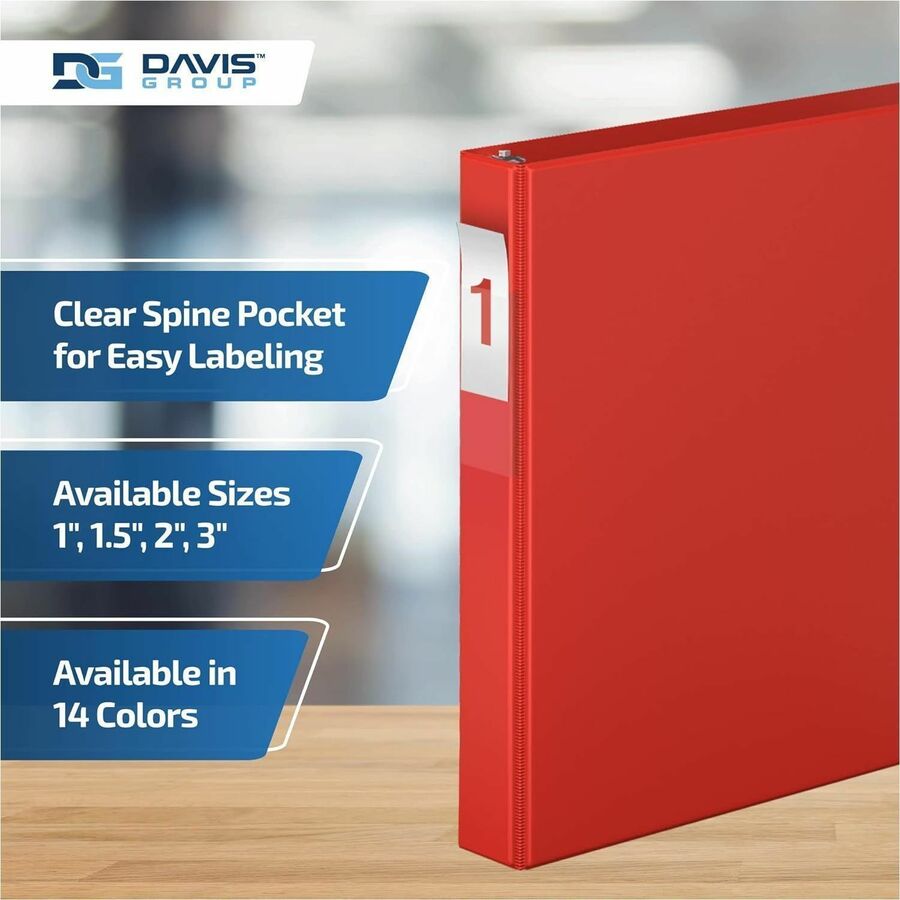 Davis Premium Economy, Angle D Ring, Binder, (Red, 1") - 230103