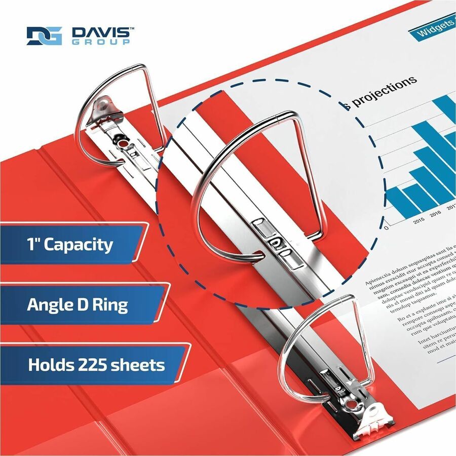 Davis Premium Economy, Angle D Ring, Binder, (Red, 1") - 230103
