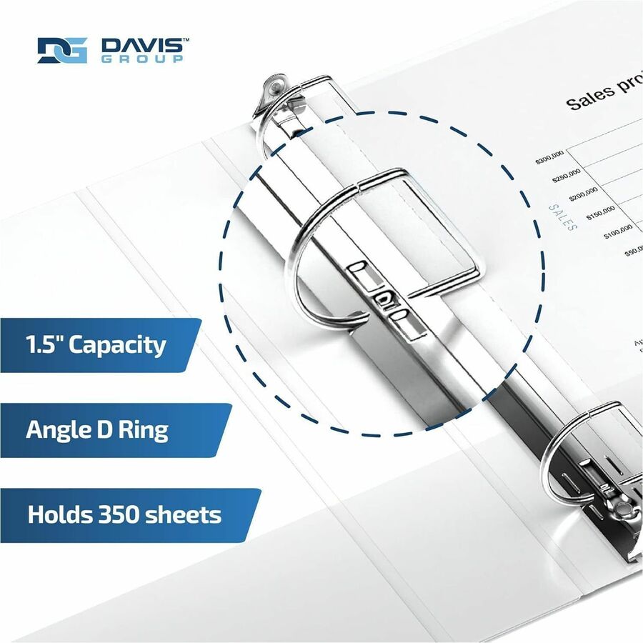 Davis Premium Economy, Angle D Ring, Binder, (White, 1.5") - 230200