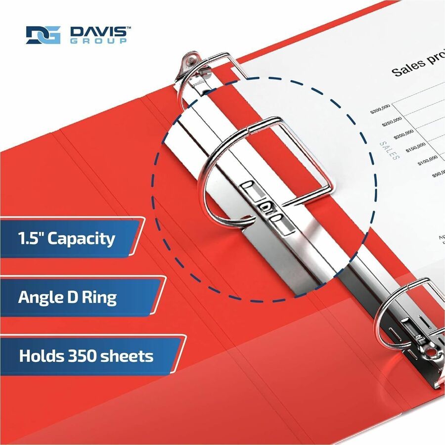 Davis Premium Economy, Angle D Ring, Binder, (Red, 1.5") - 230203