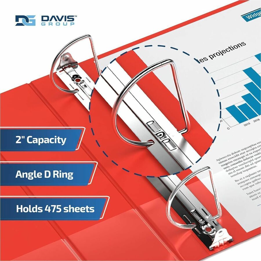 Davis Premium Economy, Angle D Ring, Binder, (Red, 2") - 230403
