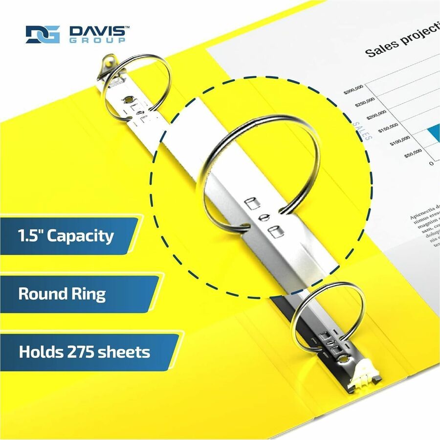 Davis Premium Economy, Round Ring, Binder, (Yellow, 1.5") - 231205