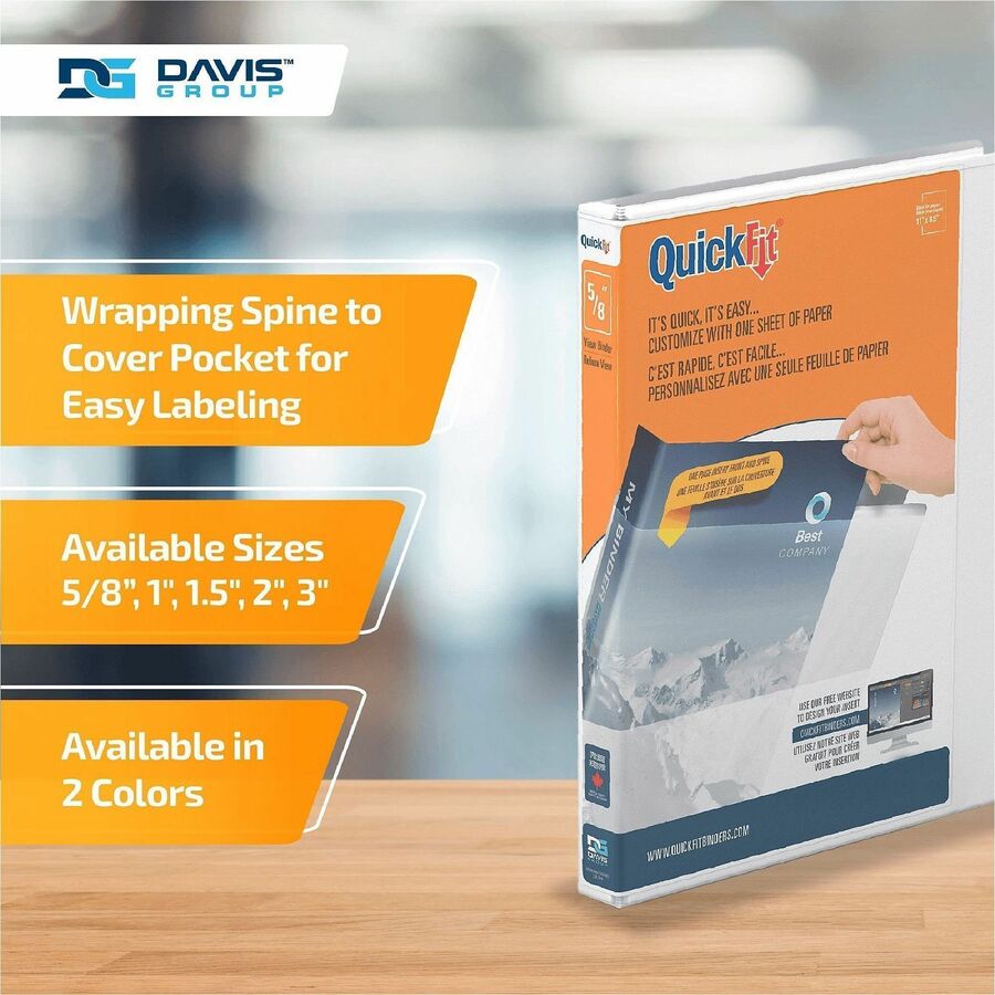QuickFit Clear-View Binder, 3-Ring Binder, Round Ring, 5/8 Inch, White - 870000