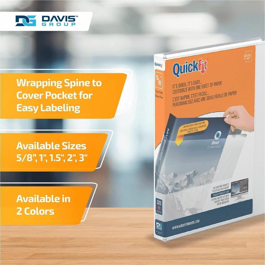QuickFit Clear-View Binder, 3-Ring Binder, Round Ring, 5/8 Inch, White - 870000